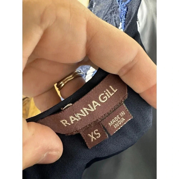 Ranna Gill Anthropologie Embroidered Floral Lace Boho Blue Midi Dress - Picture 5 of 9